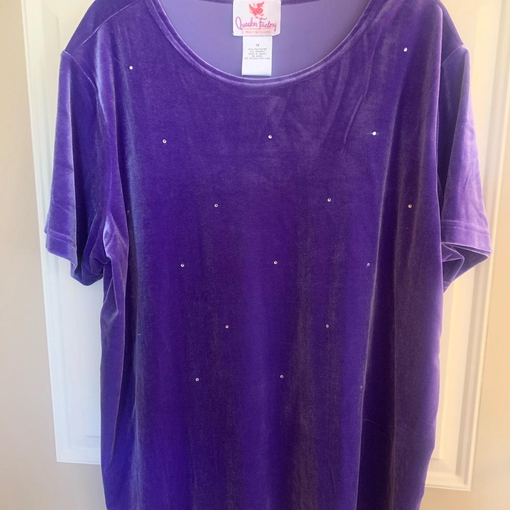 QF Purple rhinestone velour short sleeve shirt